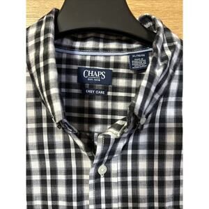 Chaps Easy Care Shirt - Mens XL - Black & White Check Long Sleeve Button Down
